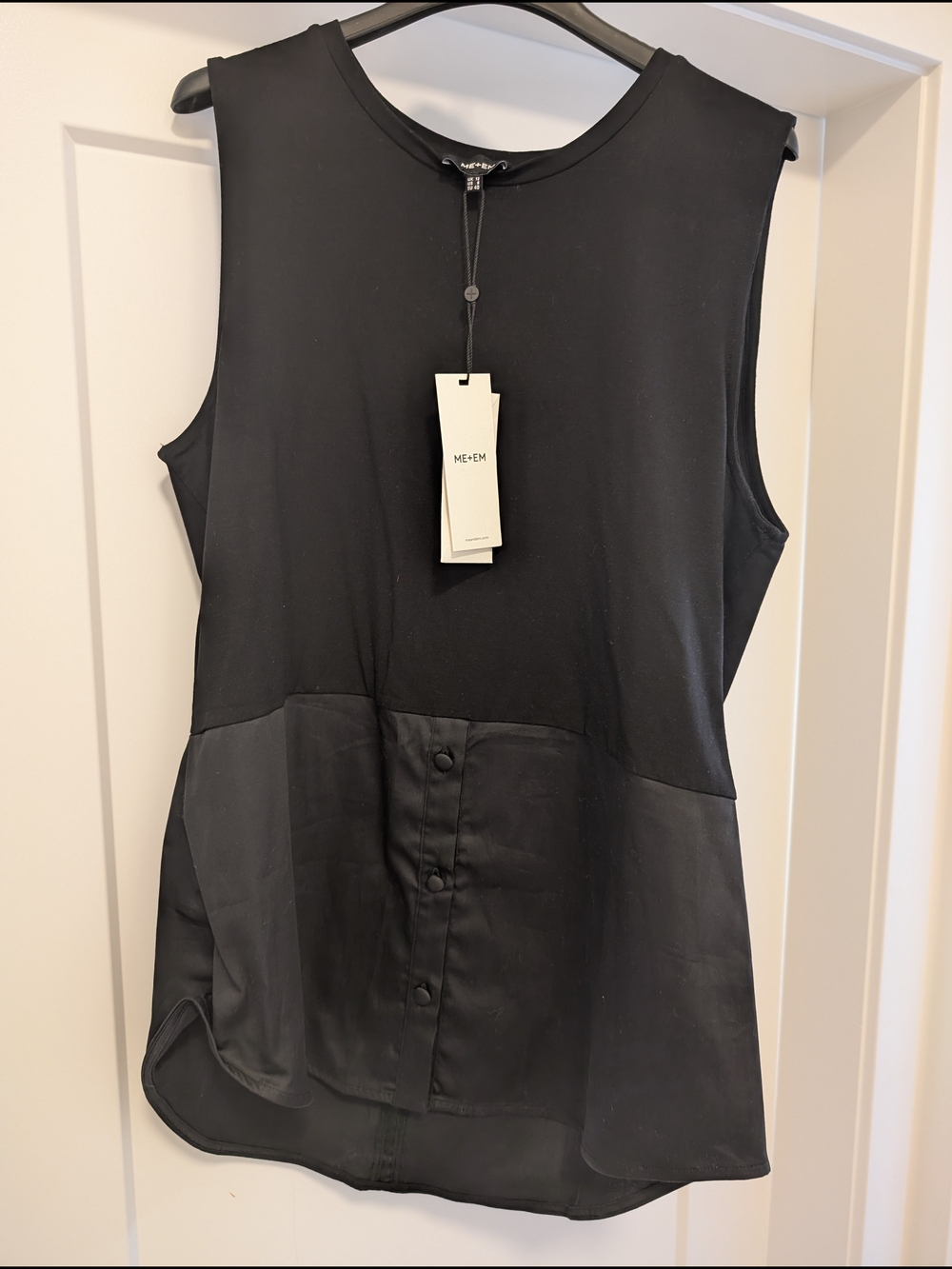 ME+EM Black Sleeveless Mixed Fabric Panel Top **NWT